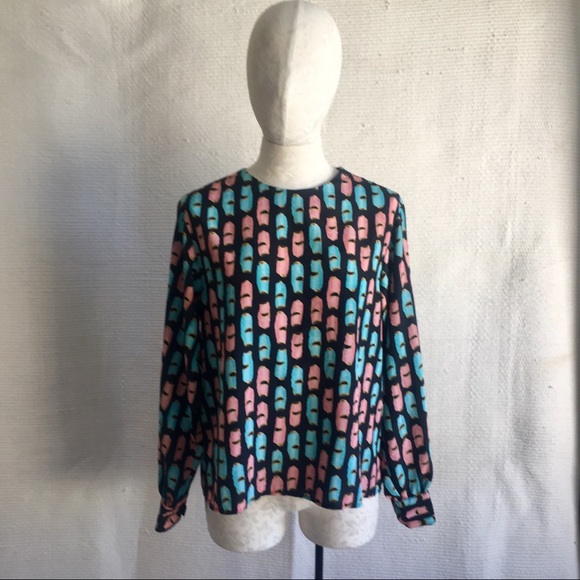 Vintage 10 Whistle Graphic Print Blouse Top Shirt - Picture 6 of 8